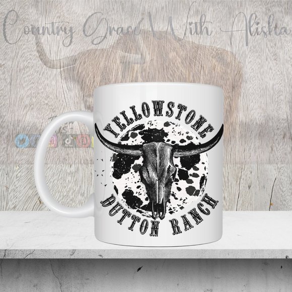 Yellowstone Bull Skull Western Handmade Sublimated 11oz Ceramic Coffee Mug - Picture 1 of 1